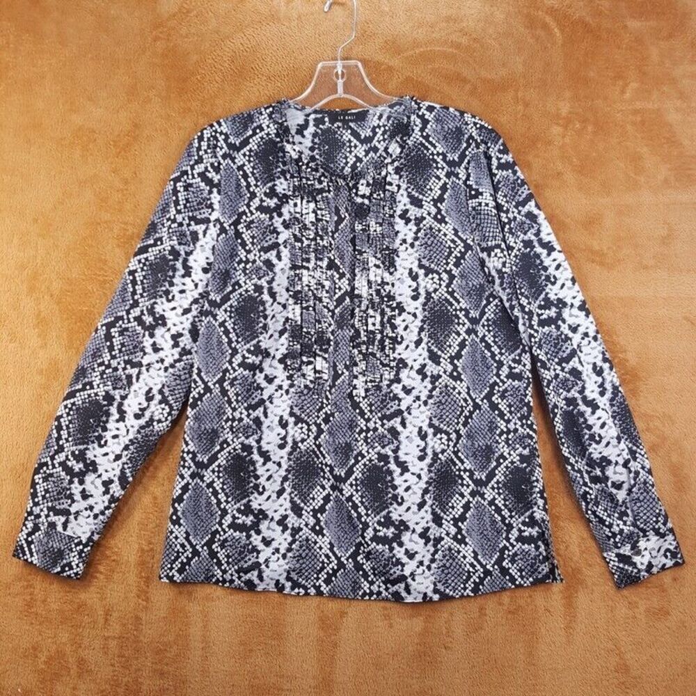 LE GALI Womens Top Small Black Python Snakeskin Half Button Up Popover Blouse